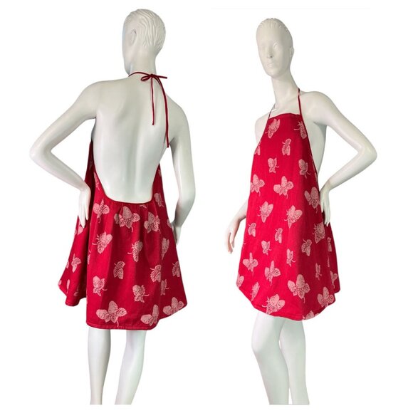 Upcycled Red Strawberry Tablecloth Backless Sundress by Lola Chacon Size S/M - Picture 1 of 8